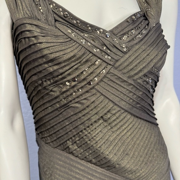 Tadashi Shoji Metallic Bodycon Bandage Cocktail Embellished Crisscross Dress - Picture 3 of 7